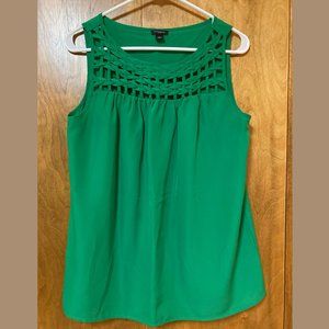 Green Tank Top with Open Braided Weave at Top